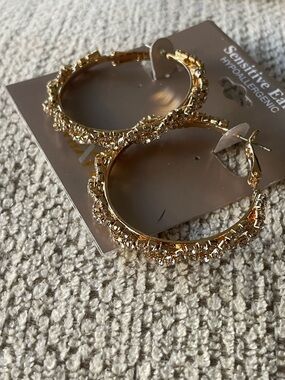 Gold Crystal Hoop Earrings - Women Jewelry